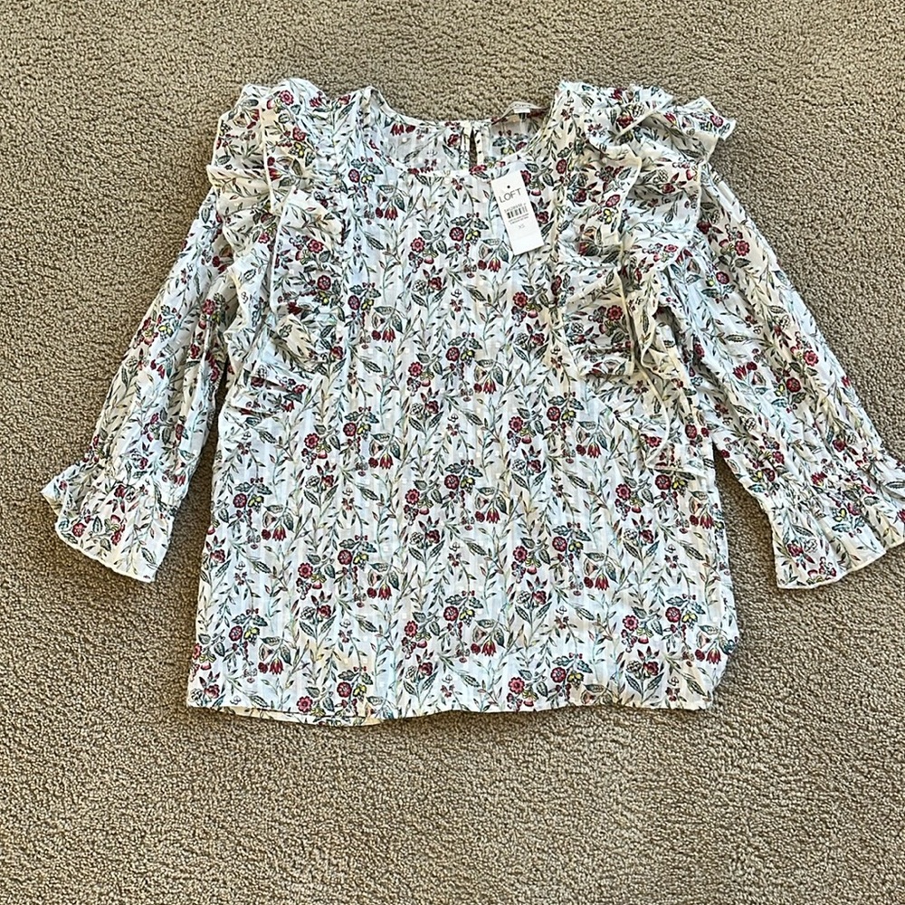 NWT Loft floral top white pink green size xs